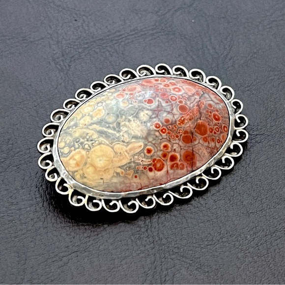 Vintage Mexican Large Sterling silver and leopard jasper pendant - Picture 6 of 10